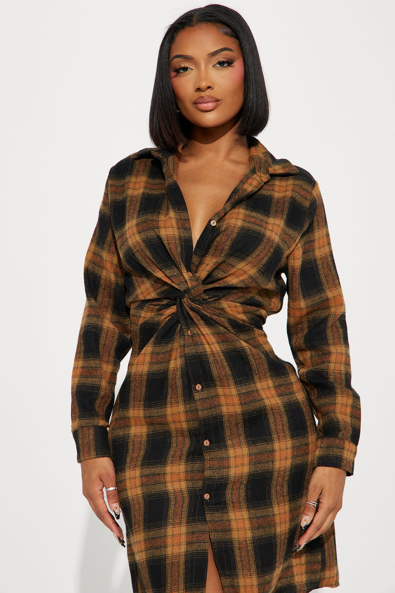 Fall Flannel Midi Dress