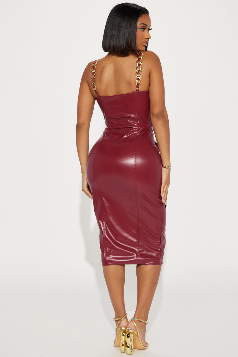 Leather burgundy dress hot sale