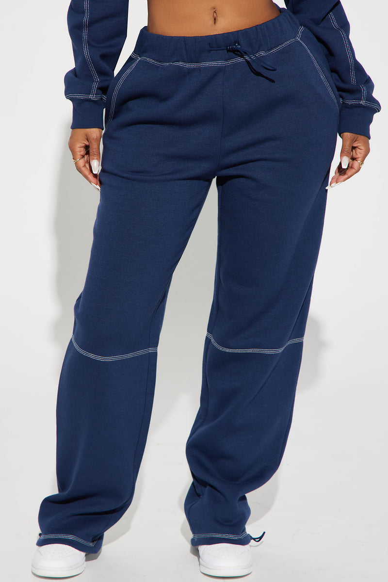 Fleece Joggers for Girls - blue medium solid with design, Girls