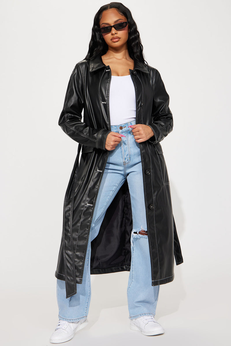 Can't Get You Off My Mind Faux Leather Trench Coat - Black | Fashion Nova,  Jackets & Coats | Fashion Nova