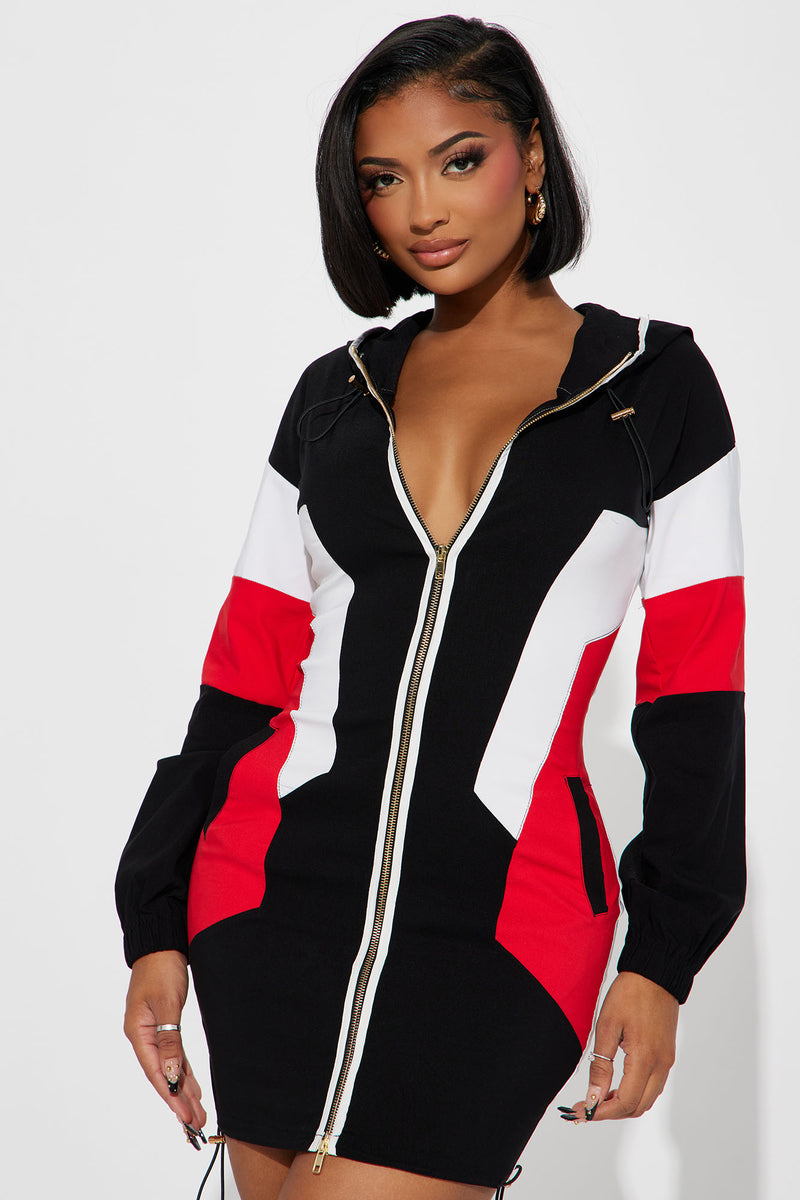 Red zip up best sale dress