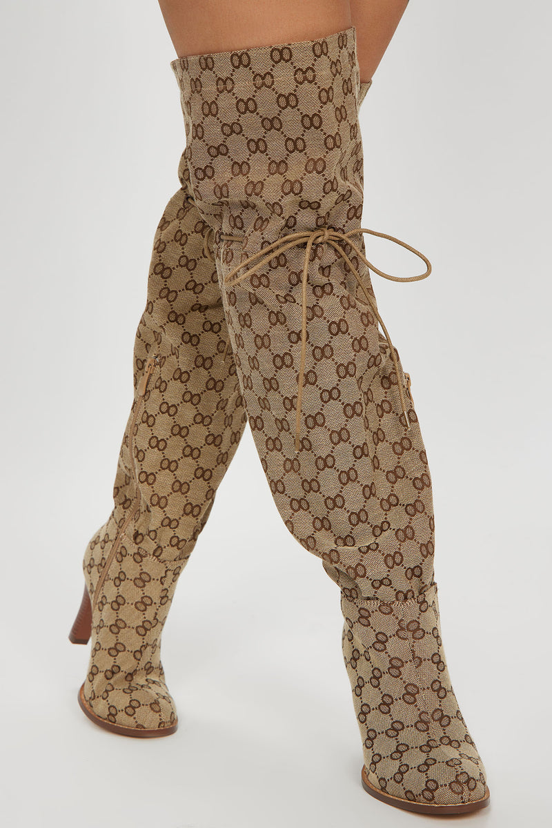 A Vibe Over The Knee Boots Taupe combo Fashion Nova Shoes