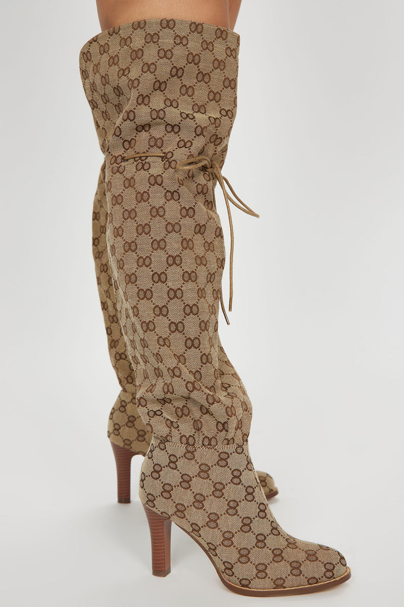 Taupe thigh high boots discount
