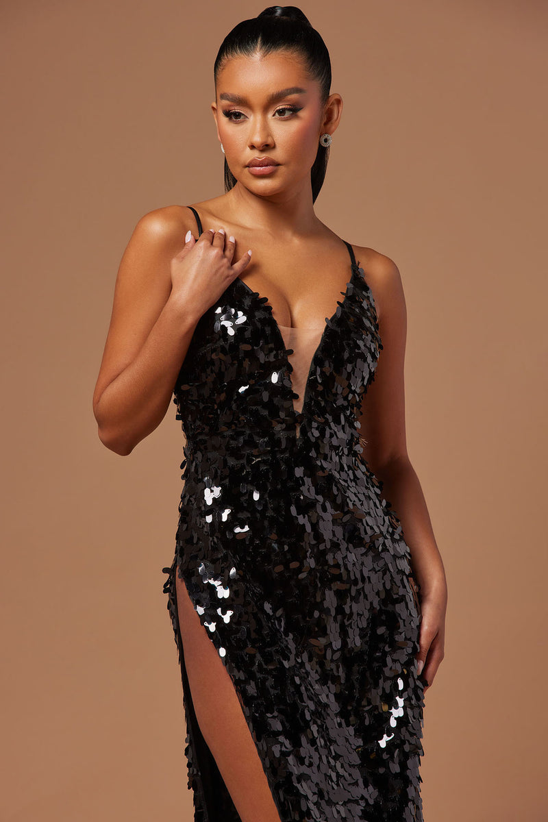 Fiona Sequin Midi Dress Black