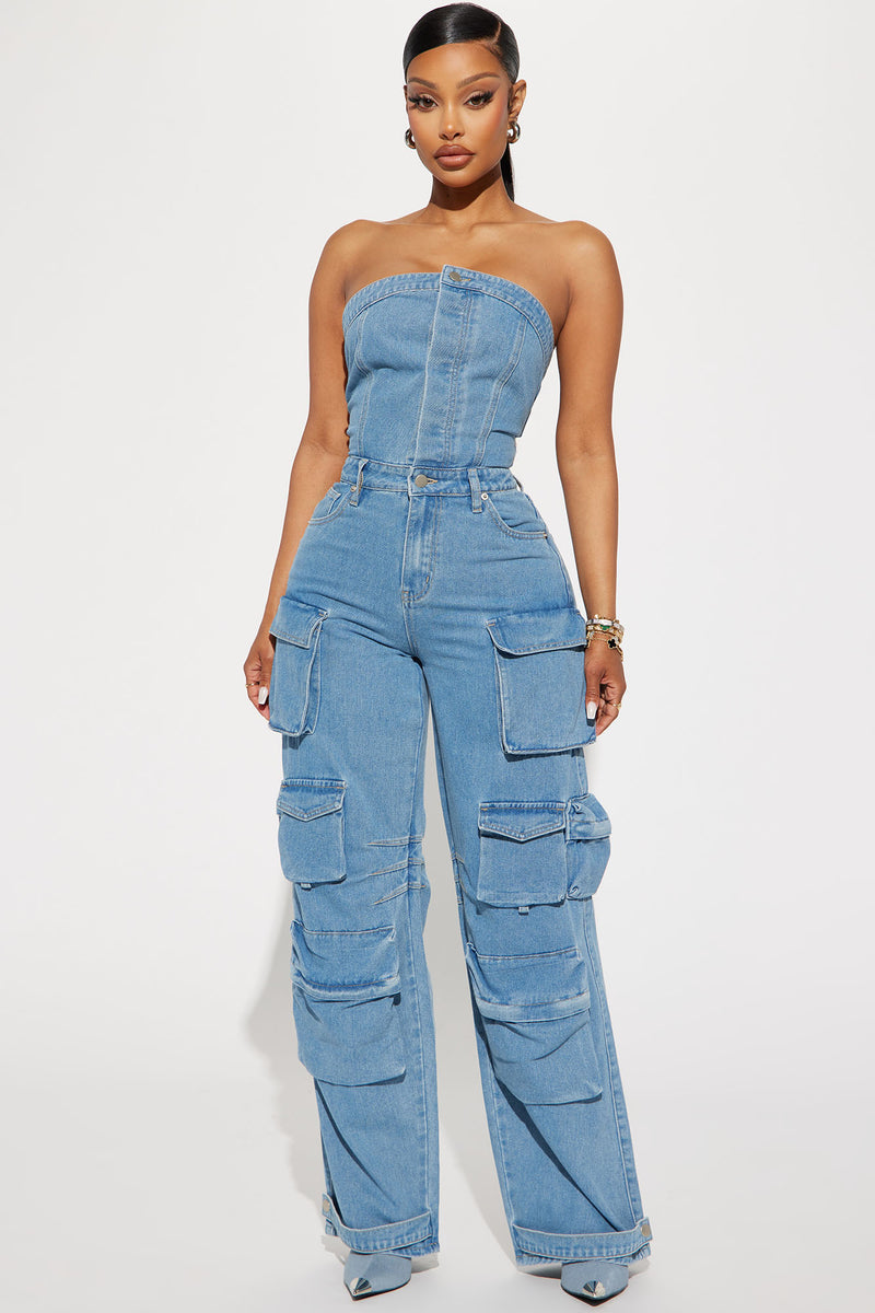 Dixie Denim Jumpsuit - Denim, Fashion Nova, Jumpsuits