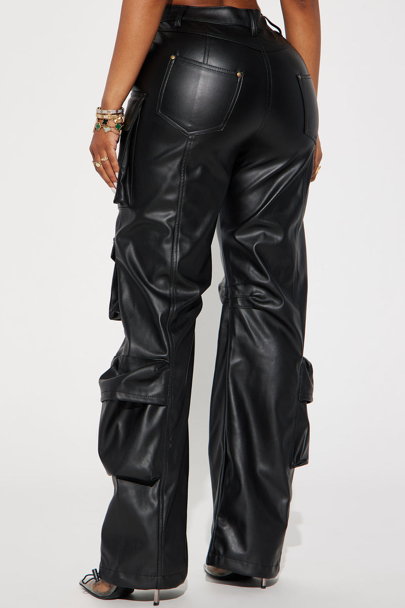 Grab The Check PU Leather Pants - Black, Fashion Nova, Pants