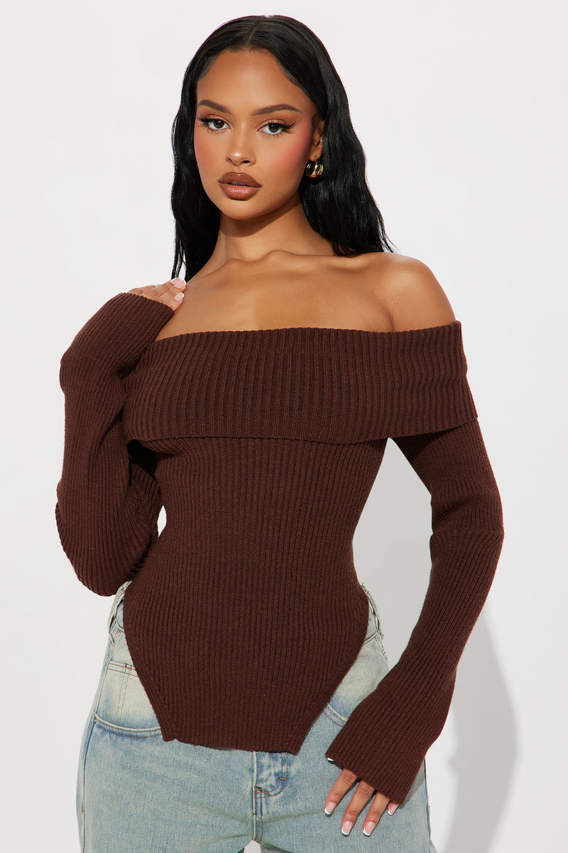 Karma Off Shoulder Sweater - Chocolate | Fashion Nova, Sweaters | Fashion Nova