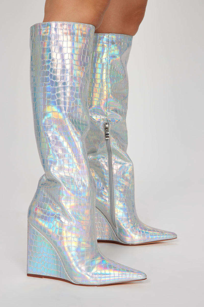 Fashion nova silver boots deals