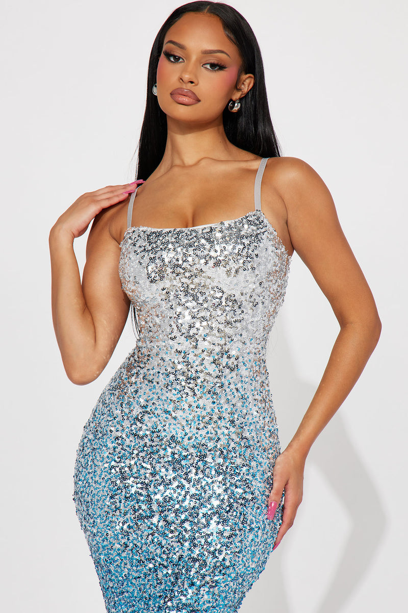 Blue ombre shop sequin dress