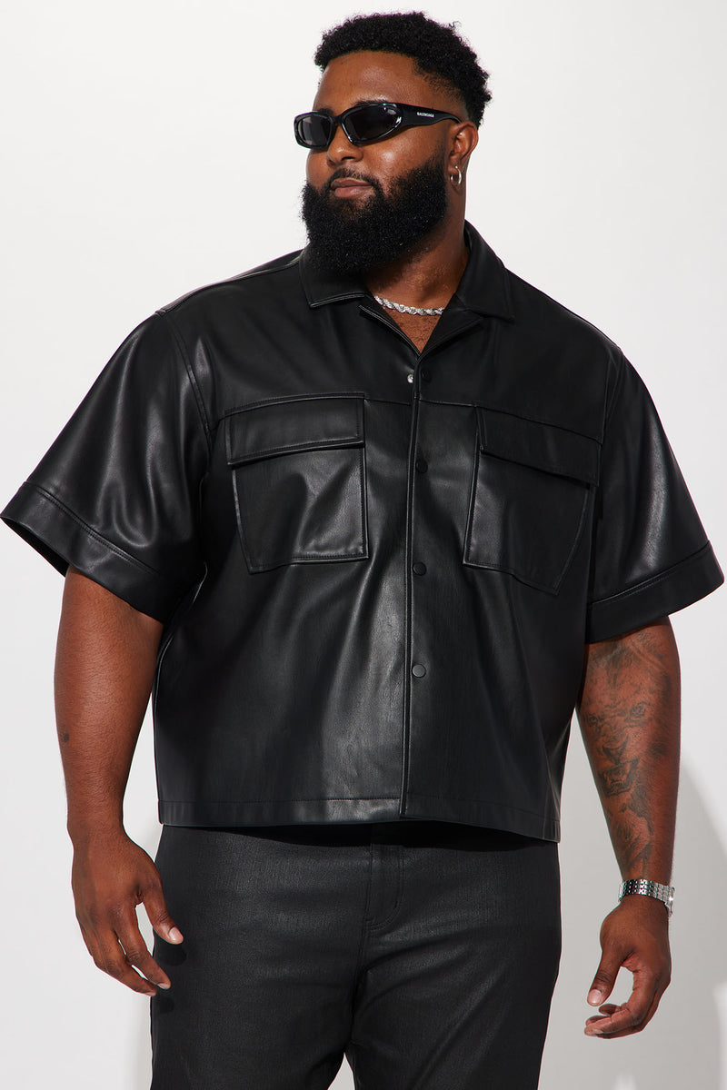 Button up shirt cheap with leather jacket