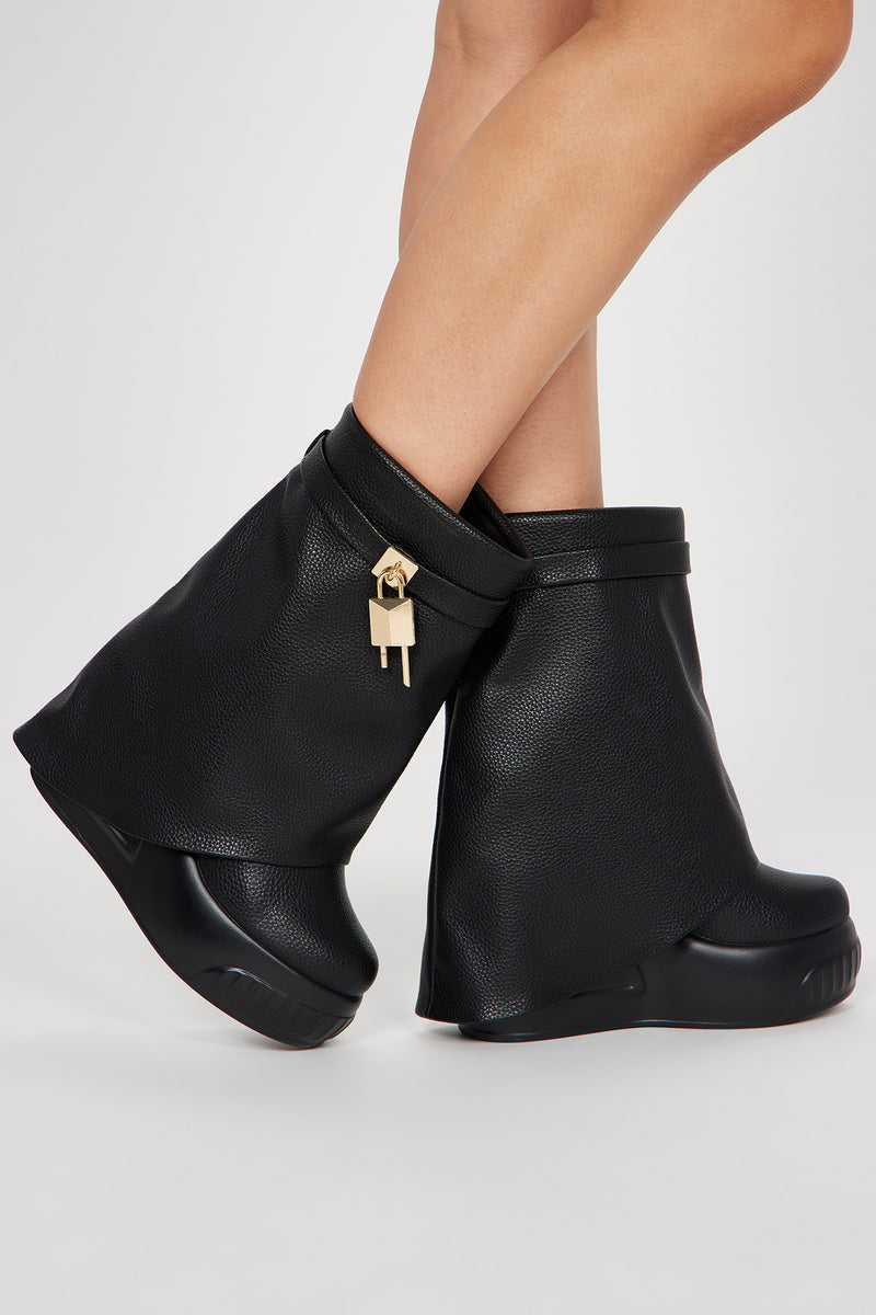 All black wedge booties sales