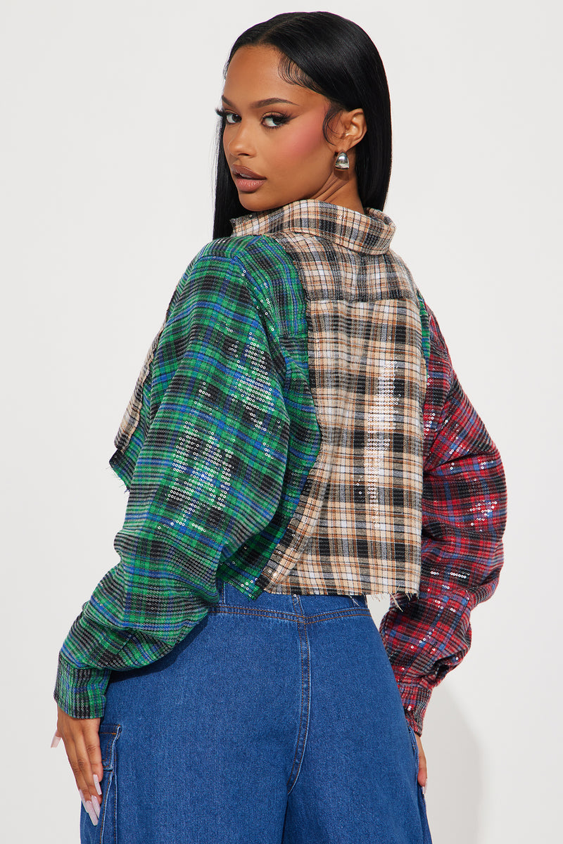 Vesper Sequin Plaid Shirt Multi Color Fashion Nova Shirts