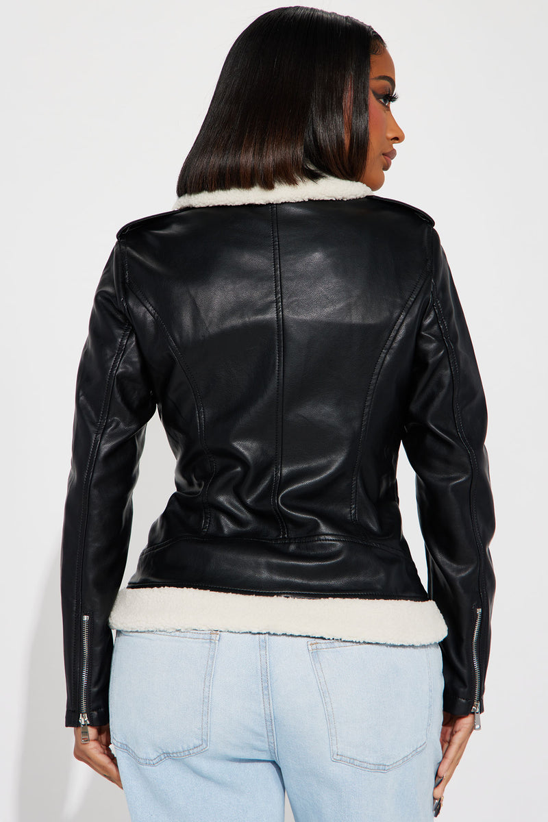 Warehouse faux leather biker jacket top