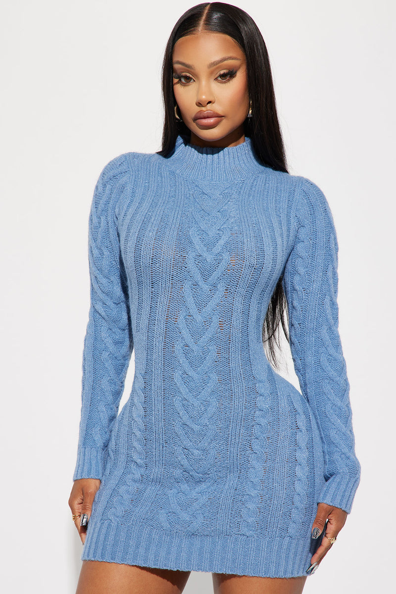 Blue turtleneck sweater dress hotsell