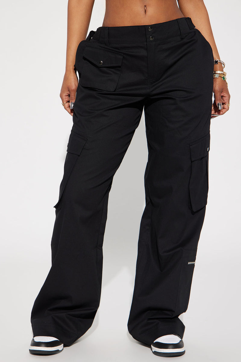 njshnmn Women Pants High Waisted Cargo Pants Skinny Pockets Combat Cargo  Pants, Black, S 