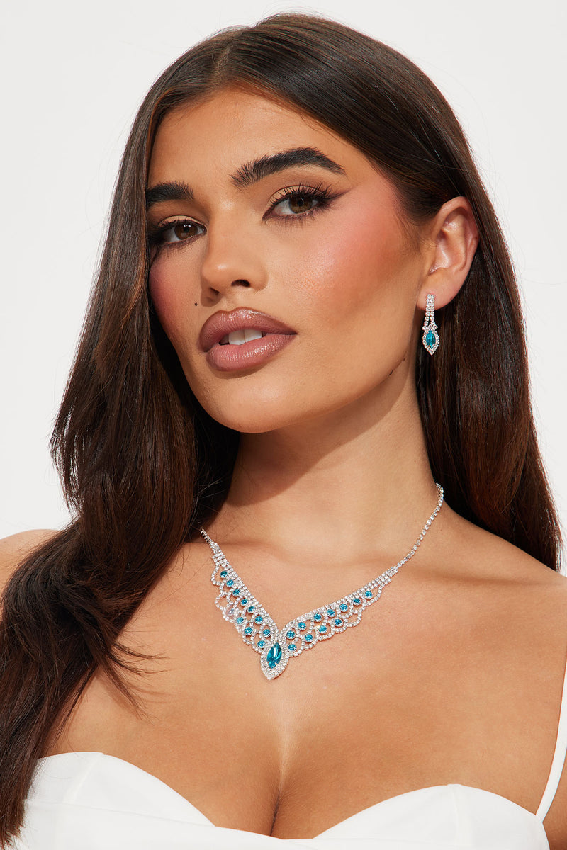 Royal Elegance Necklace And Earring Set Silver/Blue Fashion Nova