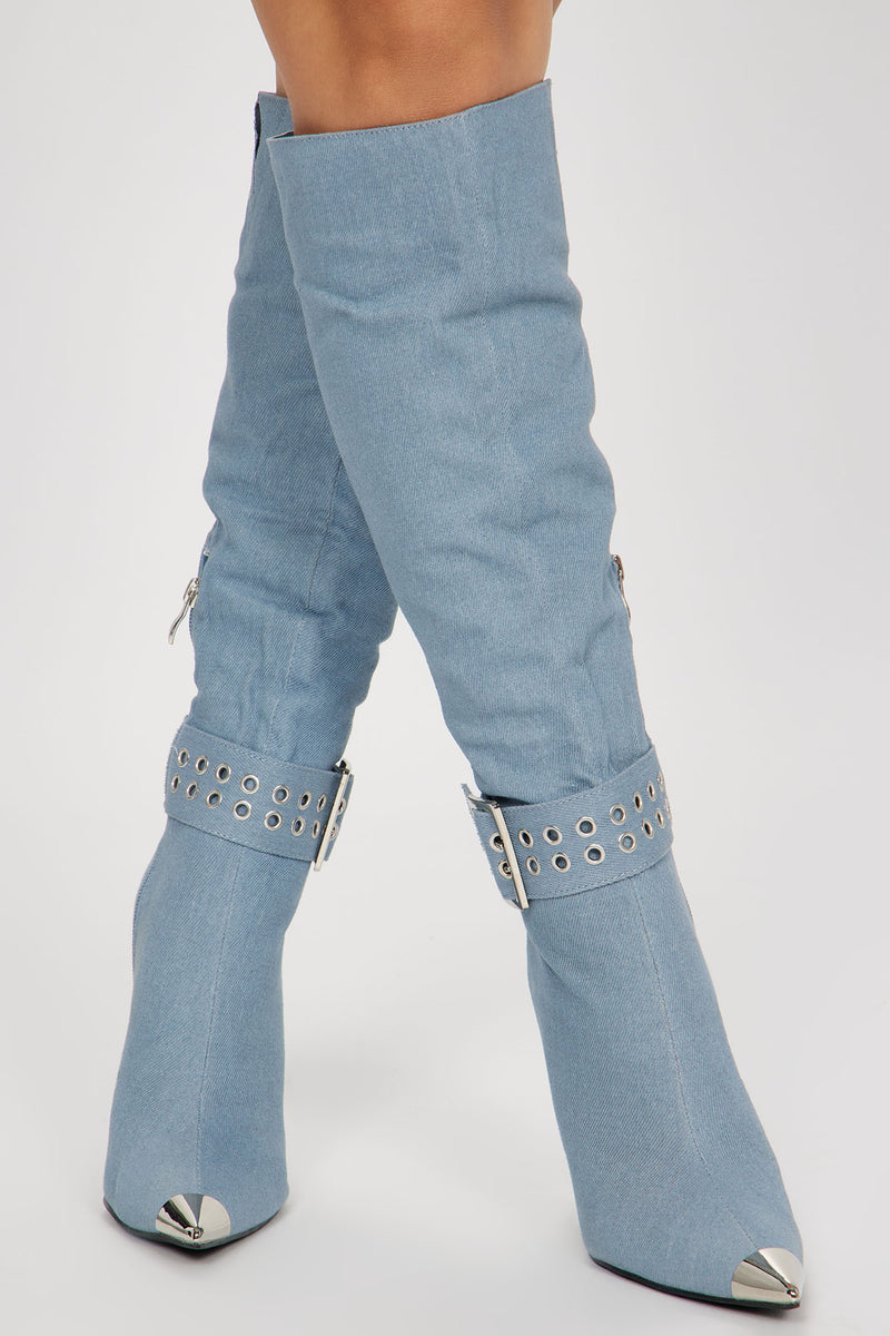 Fashion nova denim boots sale