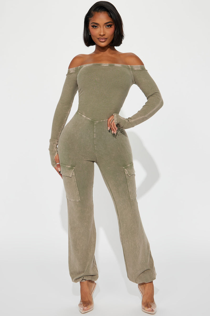 Not An Issue Washed Jumpsuit - Olive