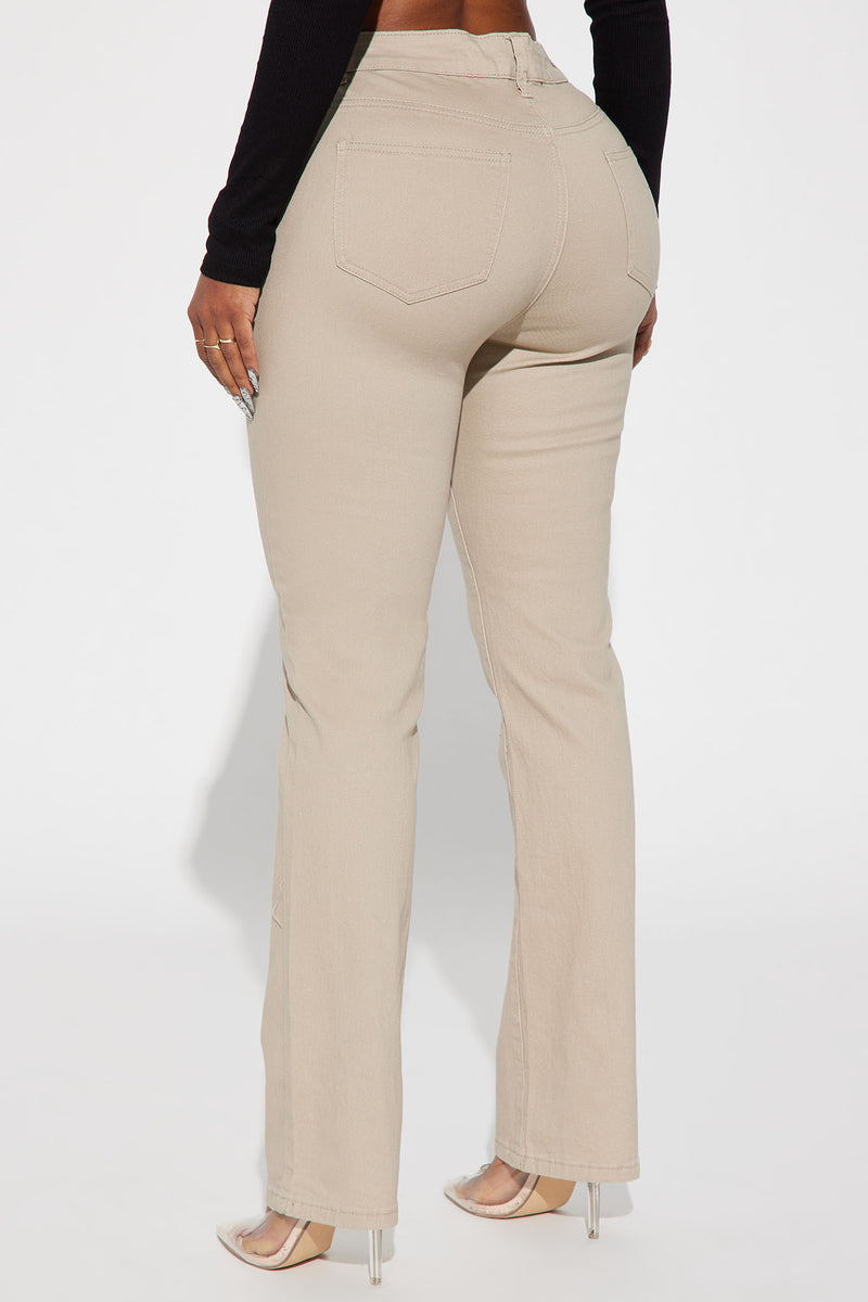 Khaki jeans top fashion nova