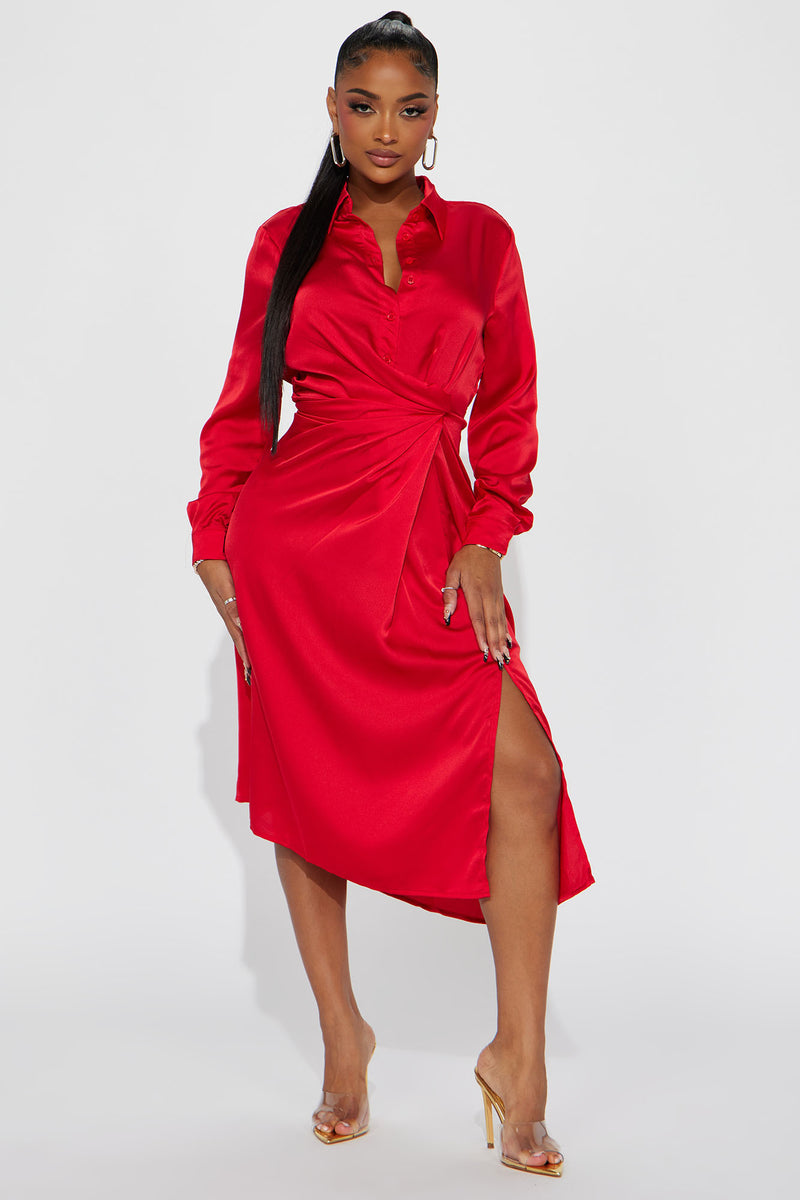 Red silk dress fashion nova cheap