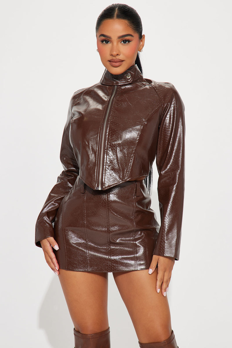 Brown leather new arrivals skirt fashion nova