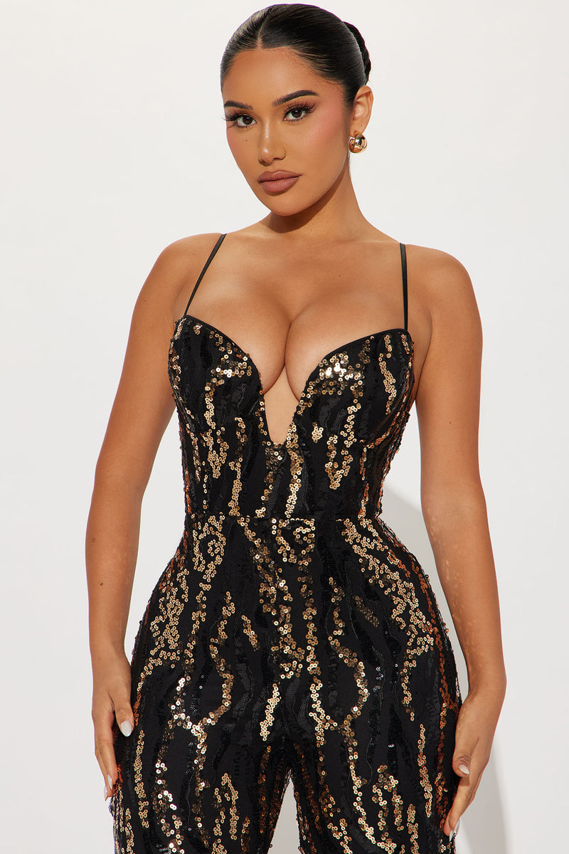 City Of Lights Sequin Jumpsuit Black