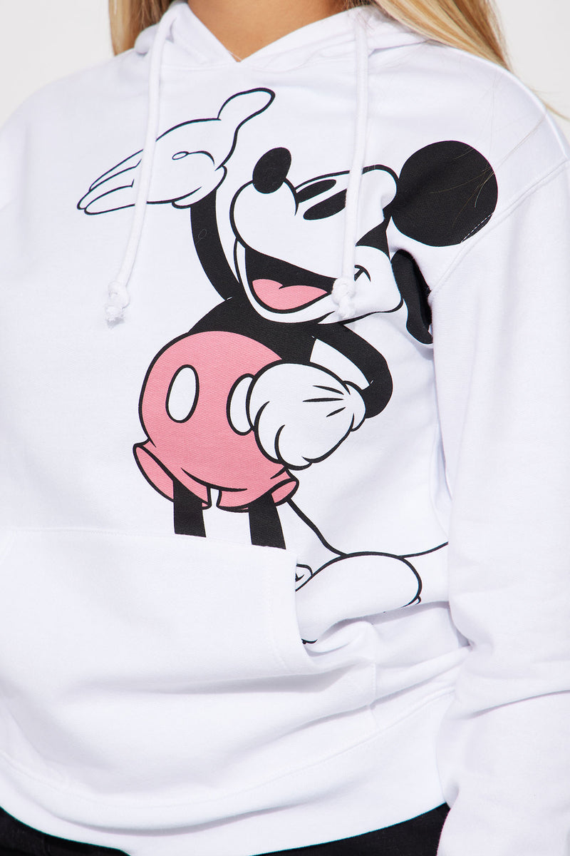 White mickey mouse hoodie with tennis racket Clearance