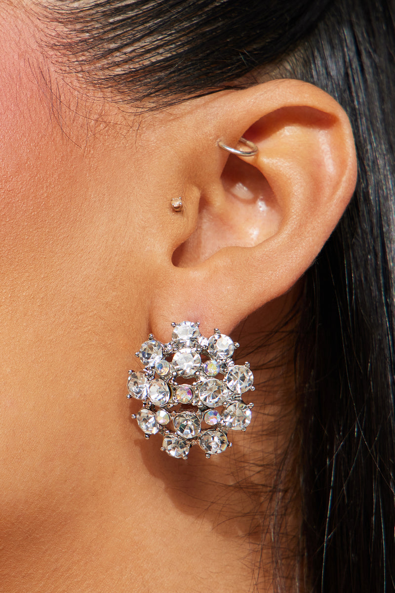 Living Lavish Rhinestone Earrings Silver Fashion Nova, Jewelry