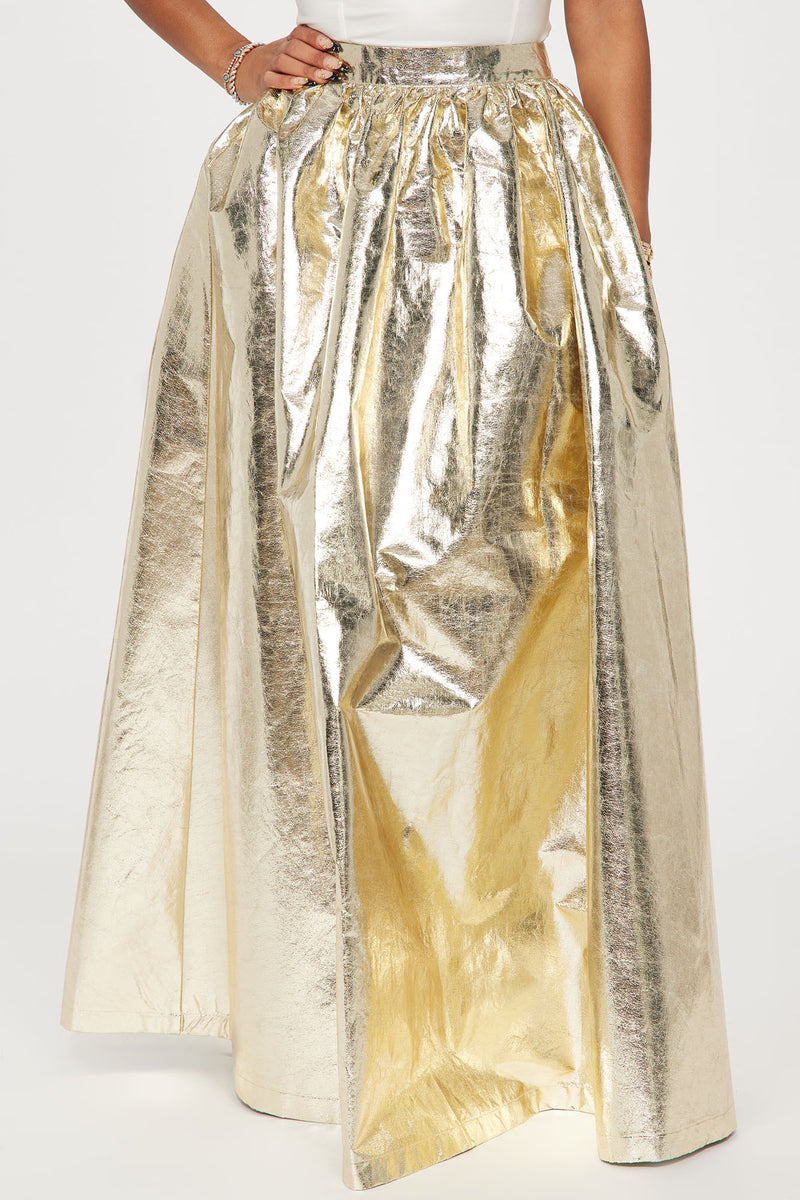 Carrie In The City Metallic Maxi Skirt Gold Fashion Nova
