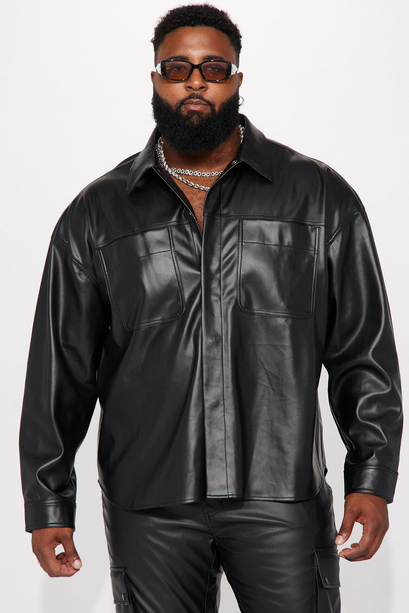 Faux leather button up jacket top