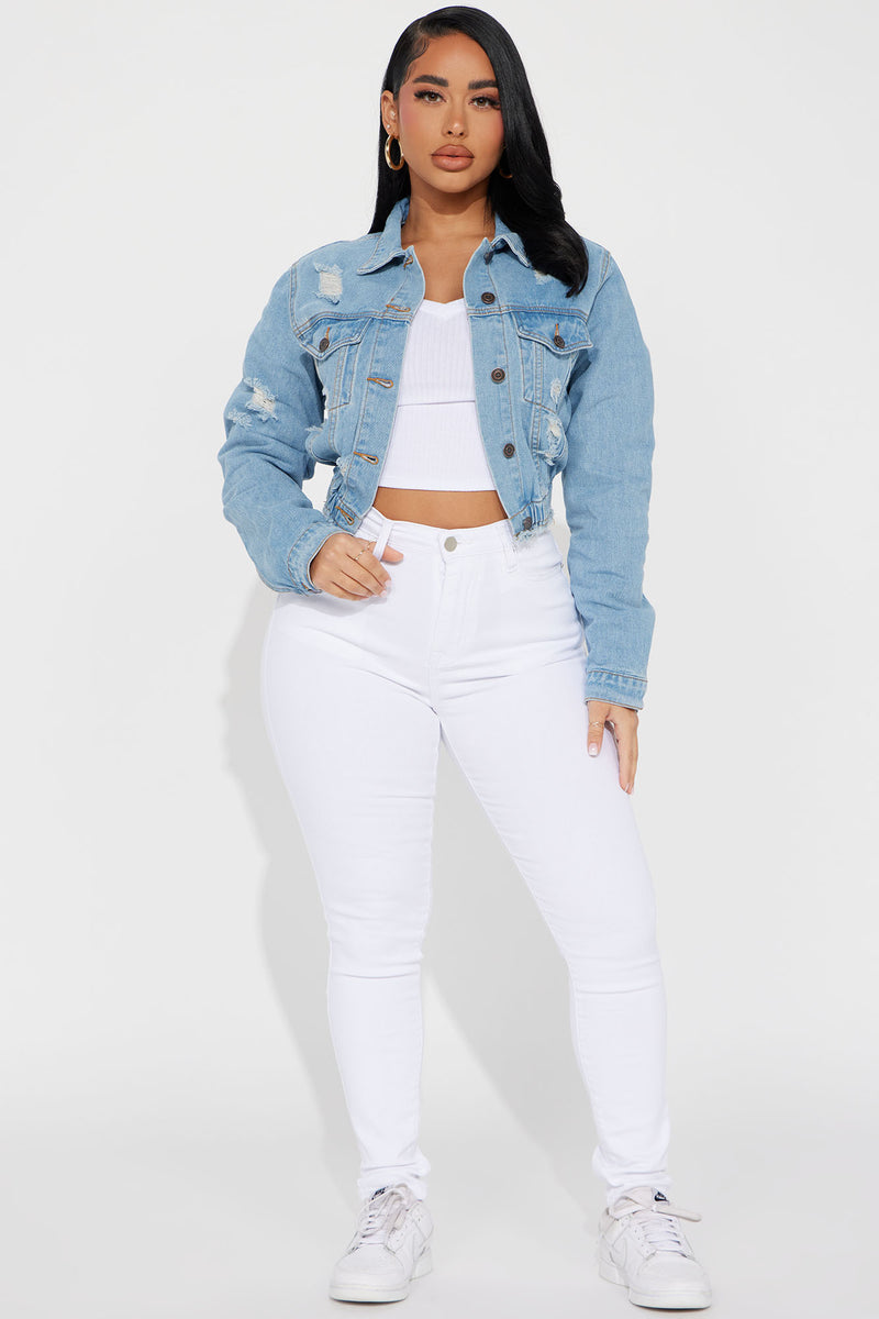 Cropped denim jacket cheap light blue
