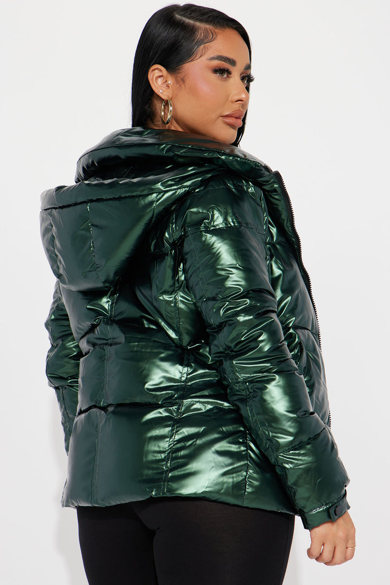 Shiny green sale puffer jacket