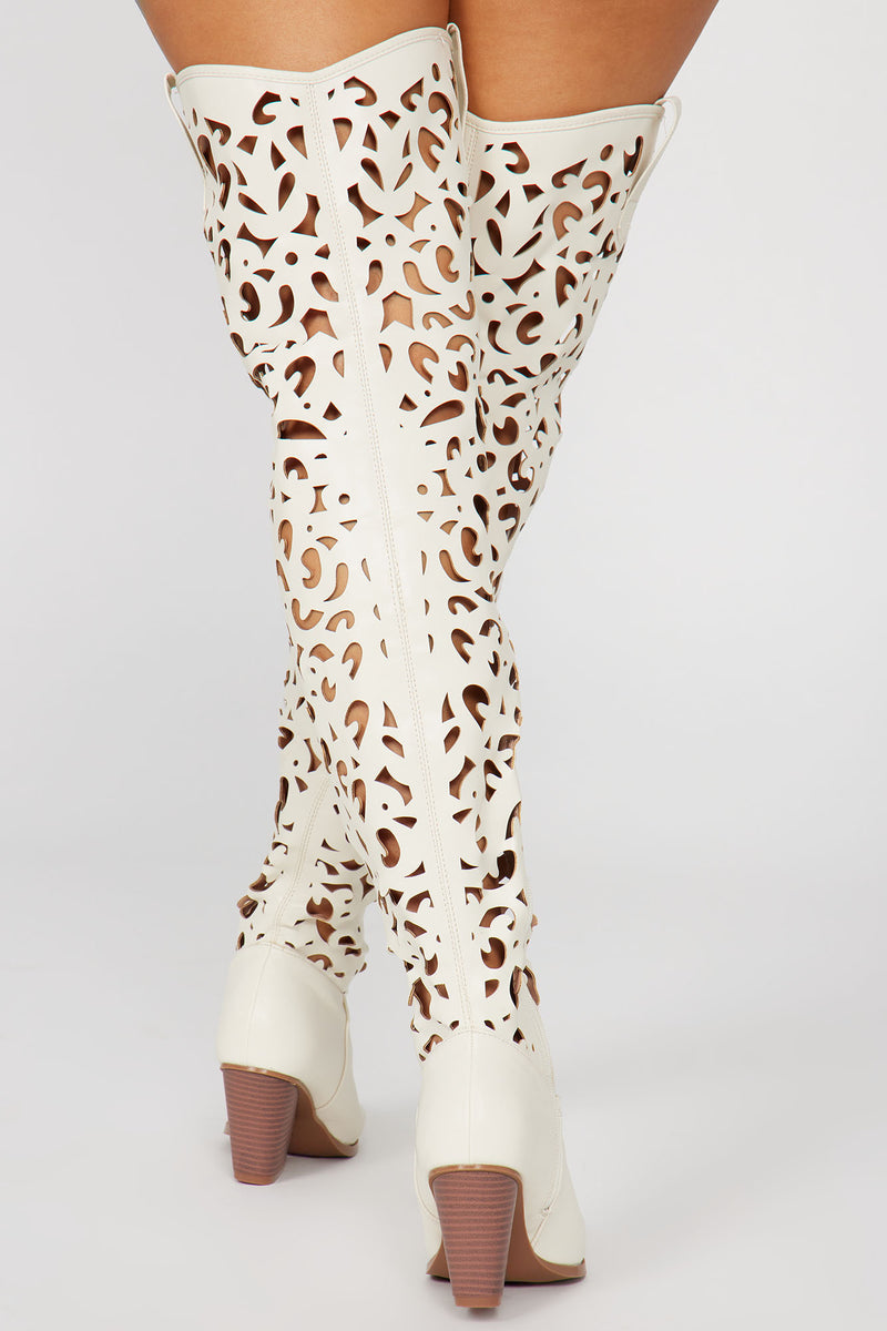 Off white thigh high boots clearance