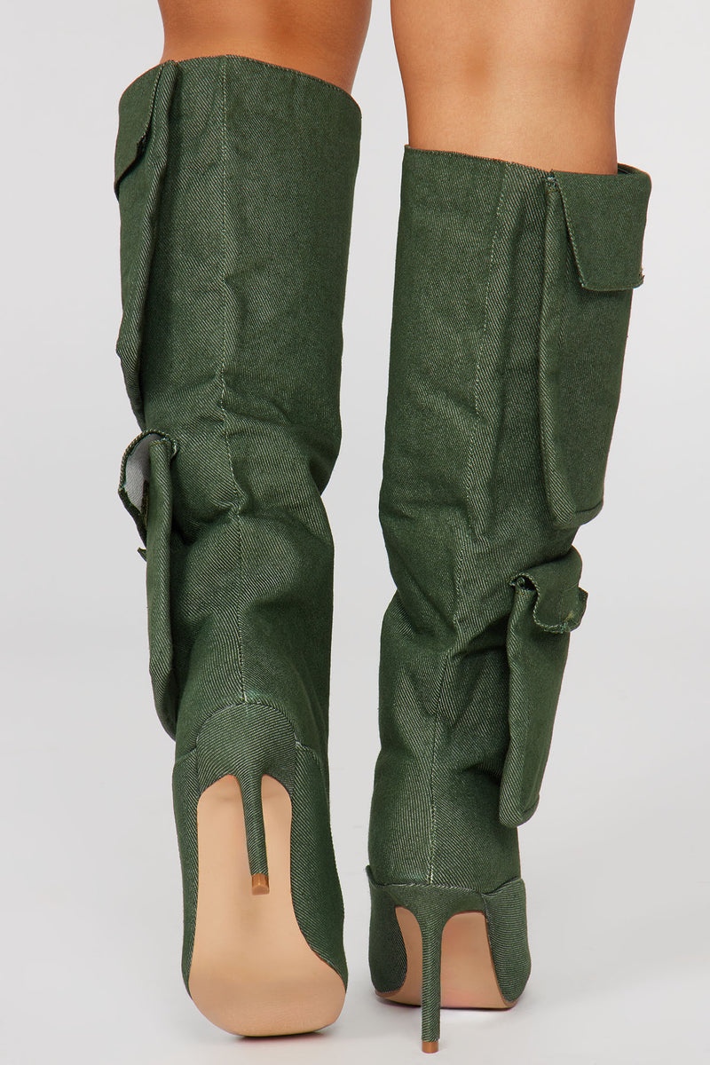Army green over sales the knee boots