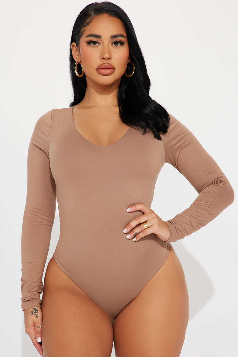 Myra Double Lined Bodysuit Taupe Fashion Nova Basic Tops