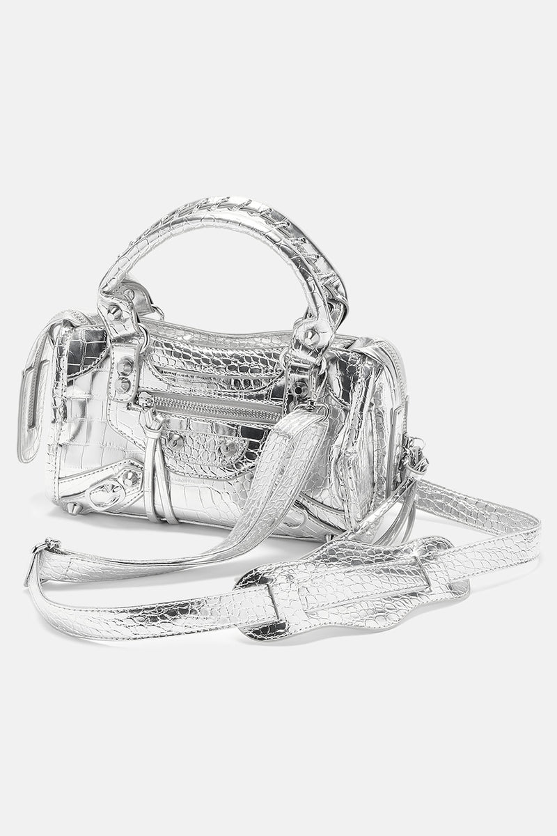 Silver store satchel handbag