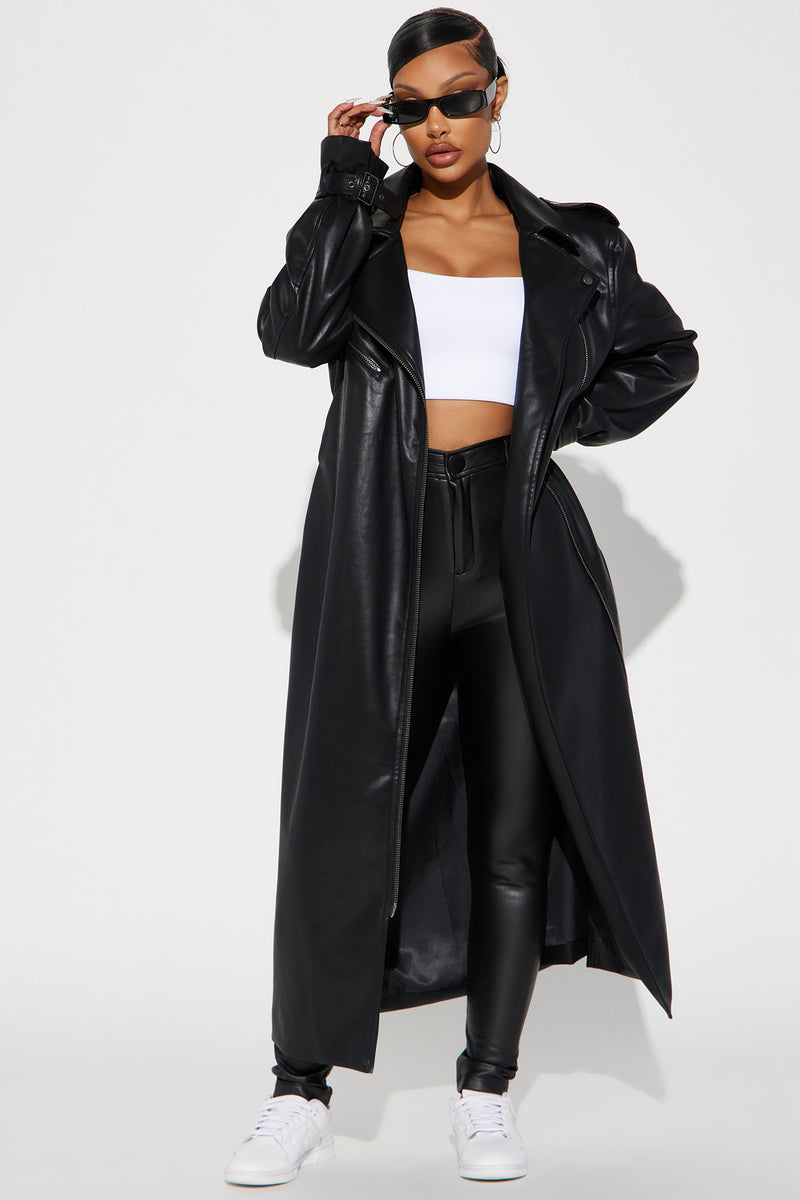 Long faux leather coat on sale