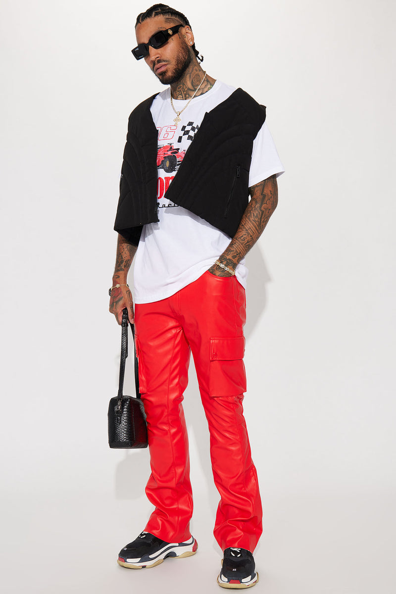 Red leather pants fashion sale nova
