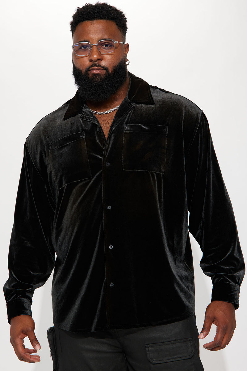 Crushin It Velvet Long Sleeve Button Up Black Fashion Nova