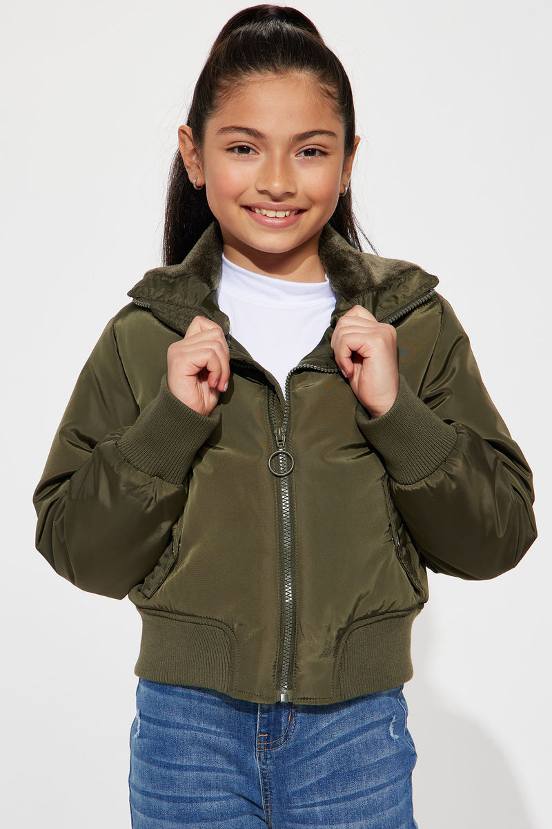 Girls khaki bomber jacket new arrivals