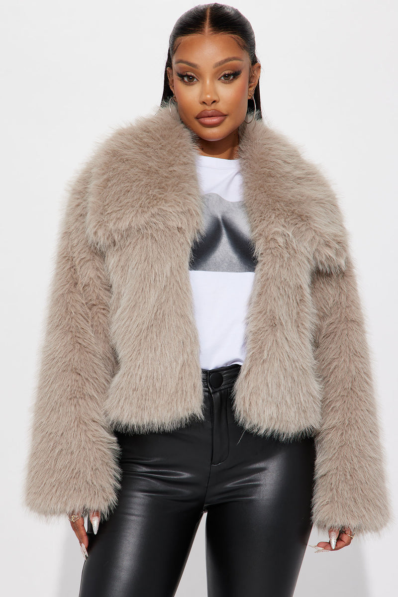 Grey faux fur cropped jacket top