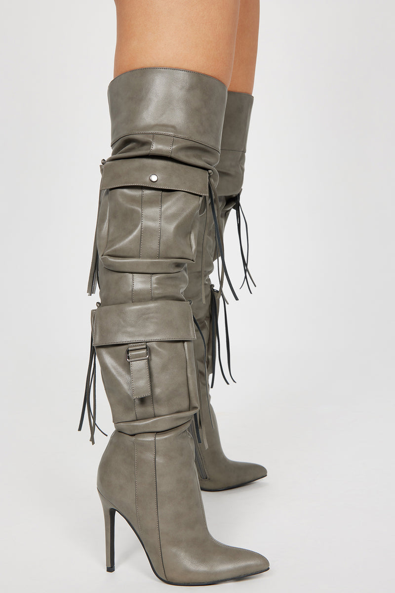 Roxanne Over The Knee Boots Grey Fashion Nova, Shoes Fashion Nova