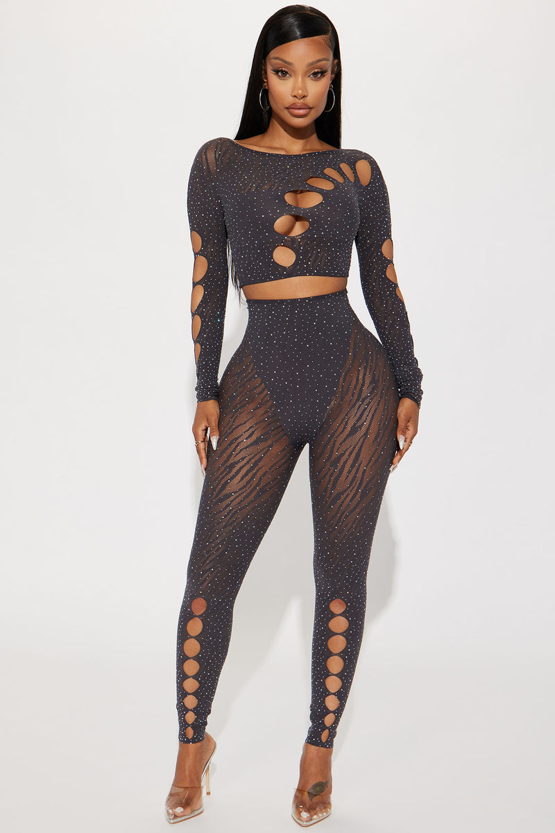 Kali Rhinestone Seamless Legging Set Charcoal Fashion Nova