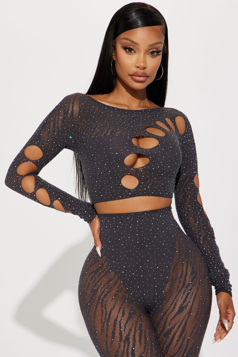 Kali Rhinestone Seamless Legging Set Charcoal Fashion Nova