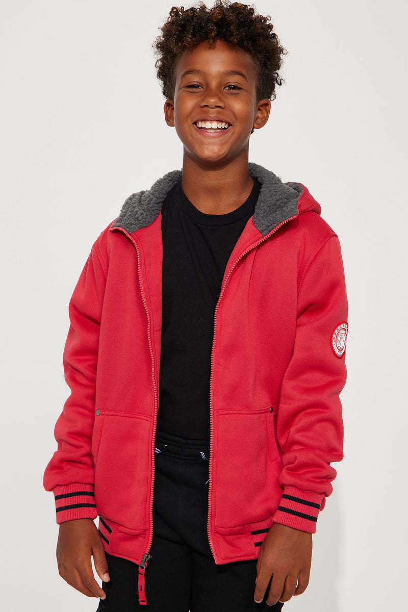 Mini Fleece Hoodie With Sherpa Lining Red Fashion Nova Kids
