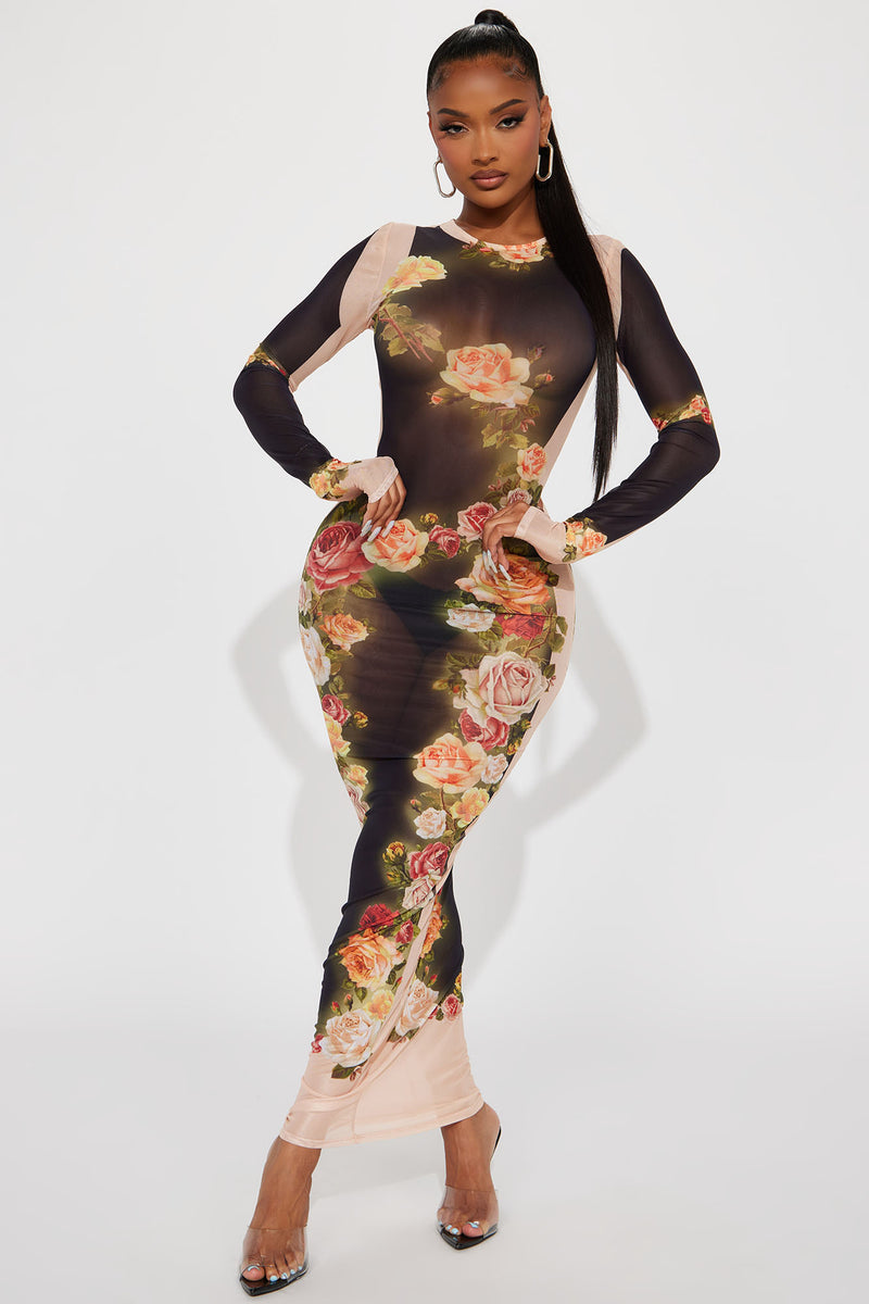 Venus Mesh Maxi Dress Tan Multi Fashion Nova Dresses