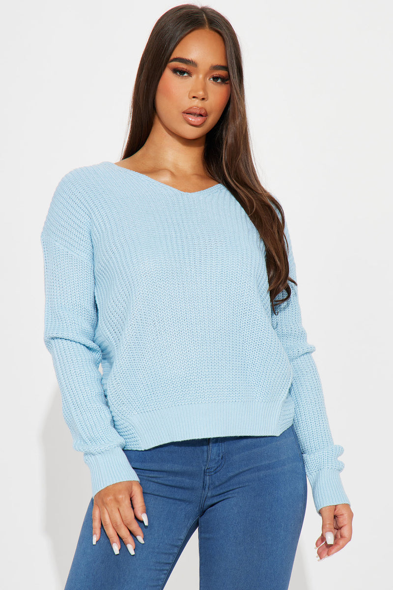 Falls Favorite Girl Sweater II Light Blue Fashion Nova