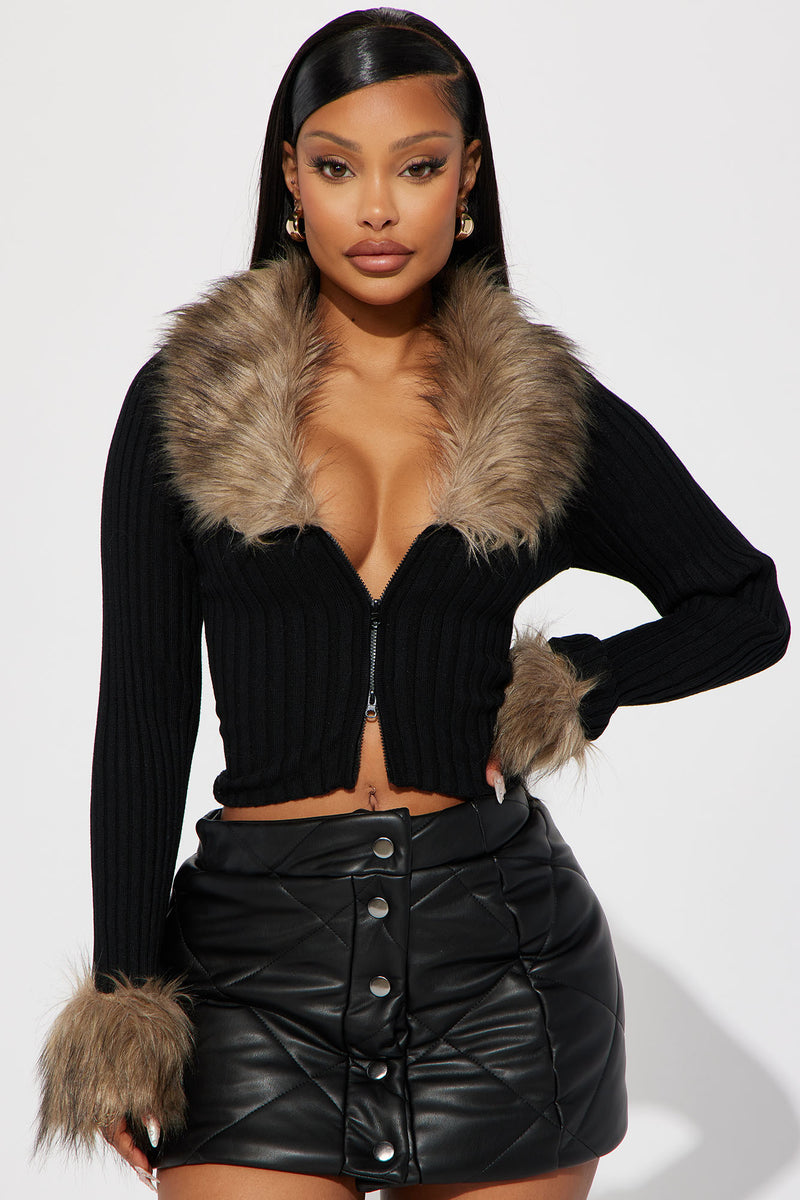 Faux fur new arrivals cardigan black