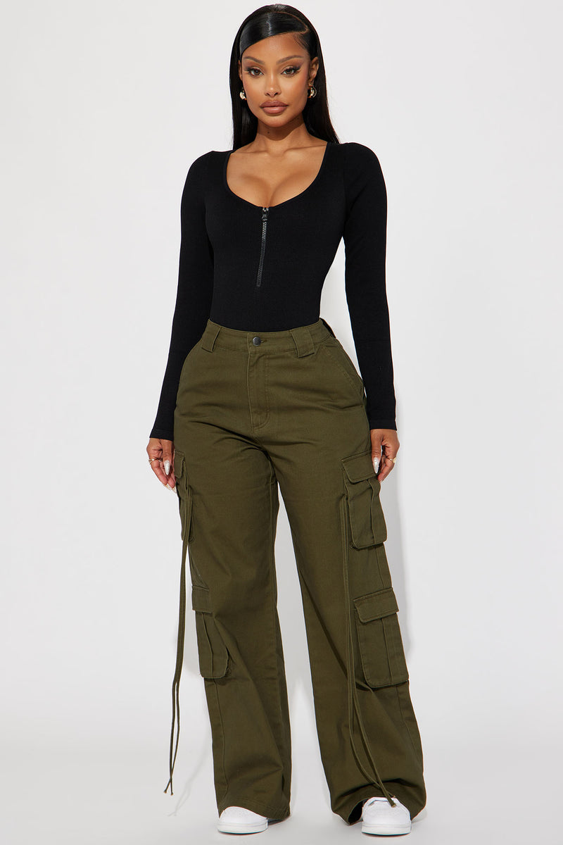 Petite Golden Hour Wide Leg Cargo Pant - Olive