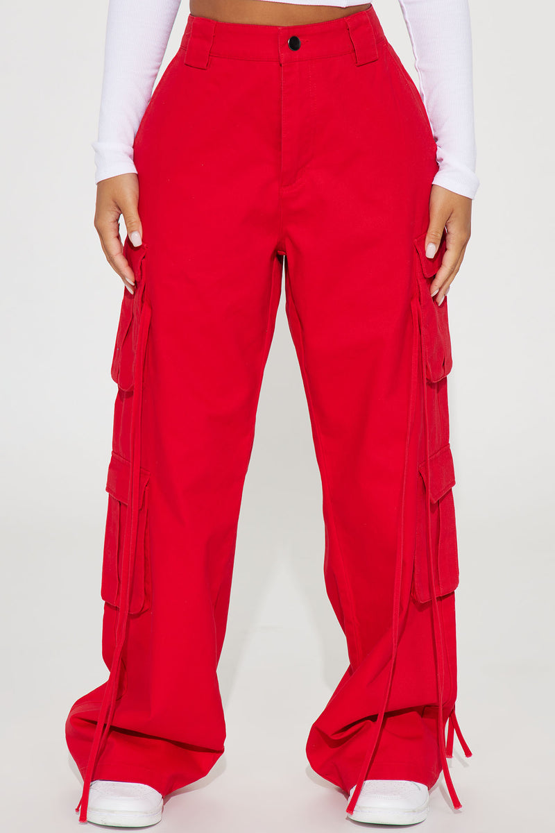 Petite Golden Hour Wide Leg Cargo Pant - Red, Fashion Nova, Pants